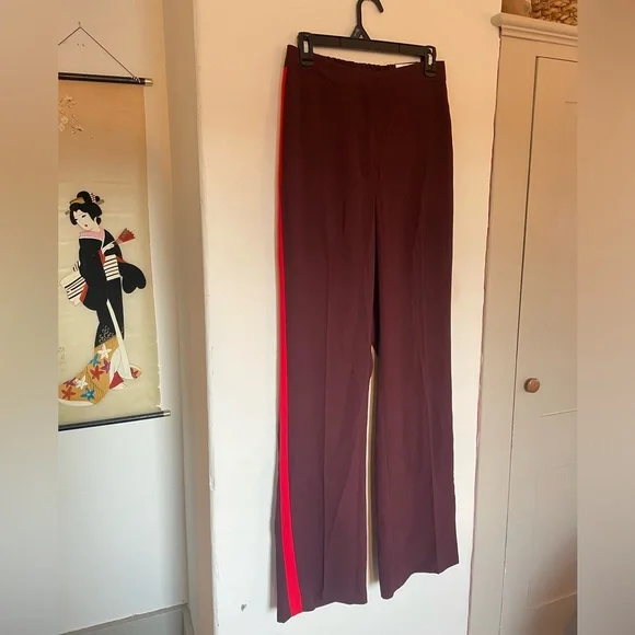 Express Size Small Maroon Red Stripe Trouser Business Casual Comfy Colorful cute - Picture 3 of 5